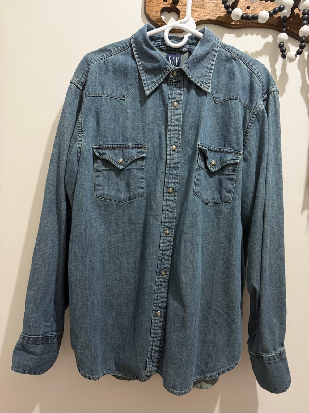 GAP Men's Vintage Blue Denim Western Pearl Snap Button Shirt